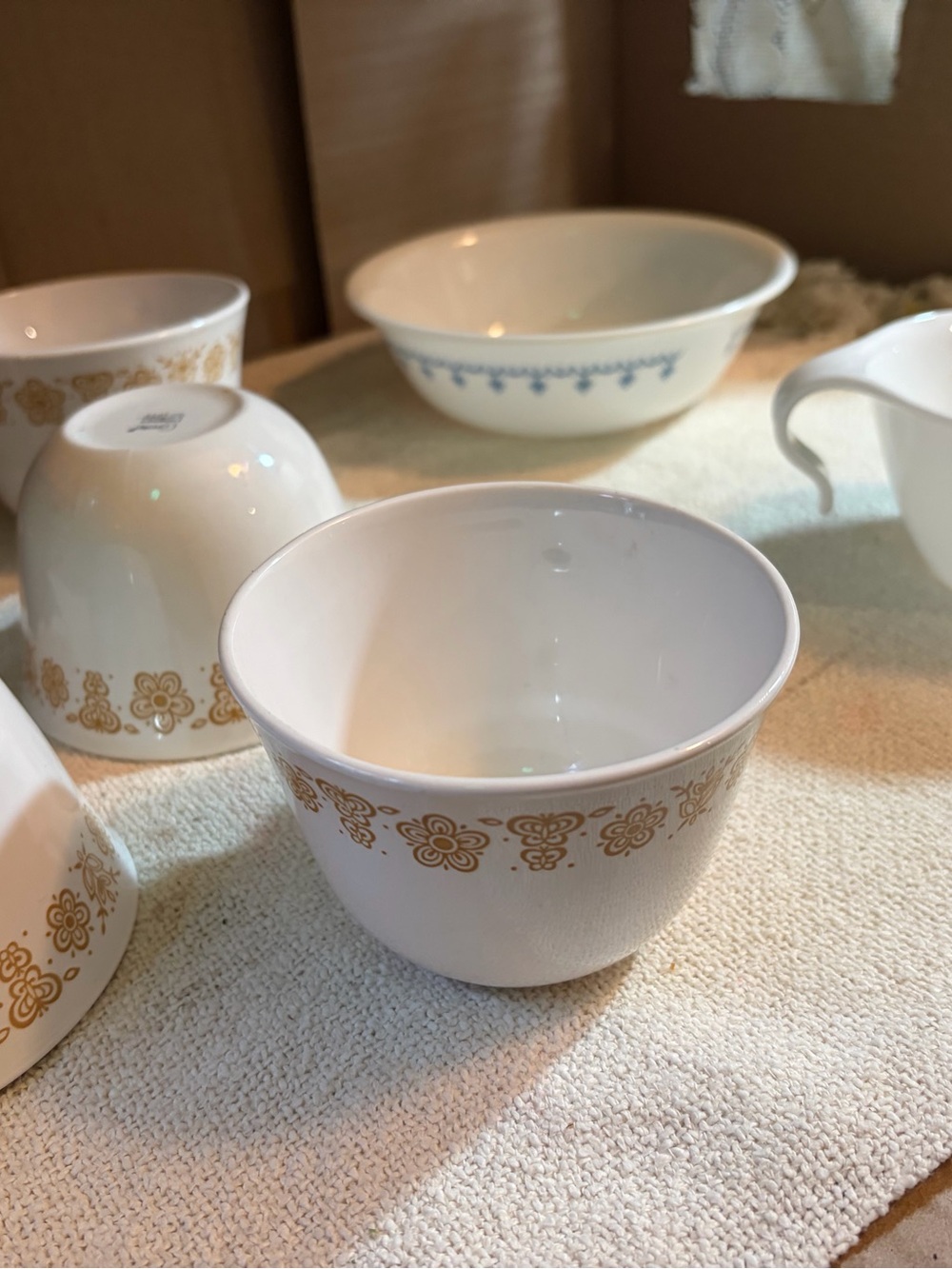 Vintage Corelle 6-Piece Lot: Butterfly Gold & Snowflake Blue Hook Handle Set